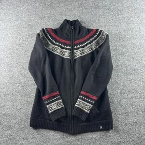 Neve Sweater Womens XL Black Wool Fair Isle Nordic Full Zip Mock Neck Ski